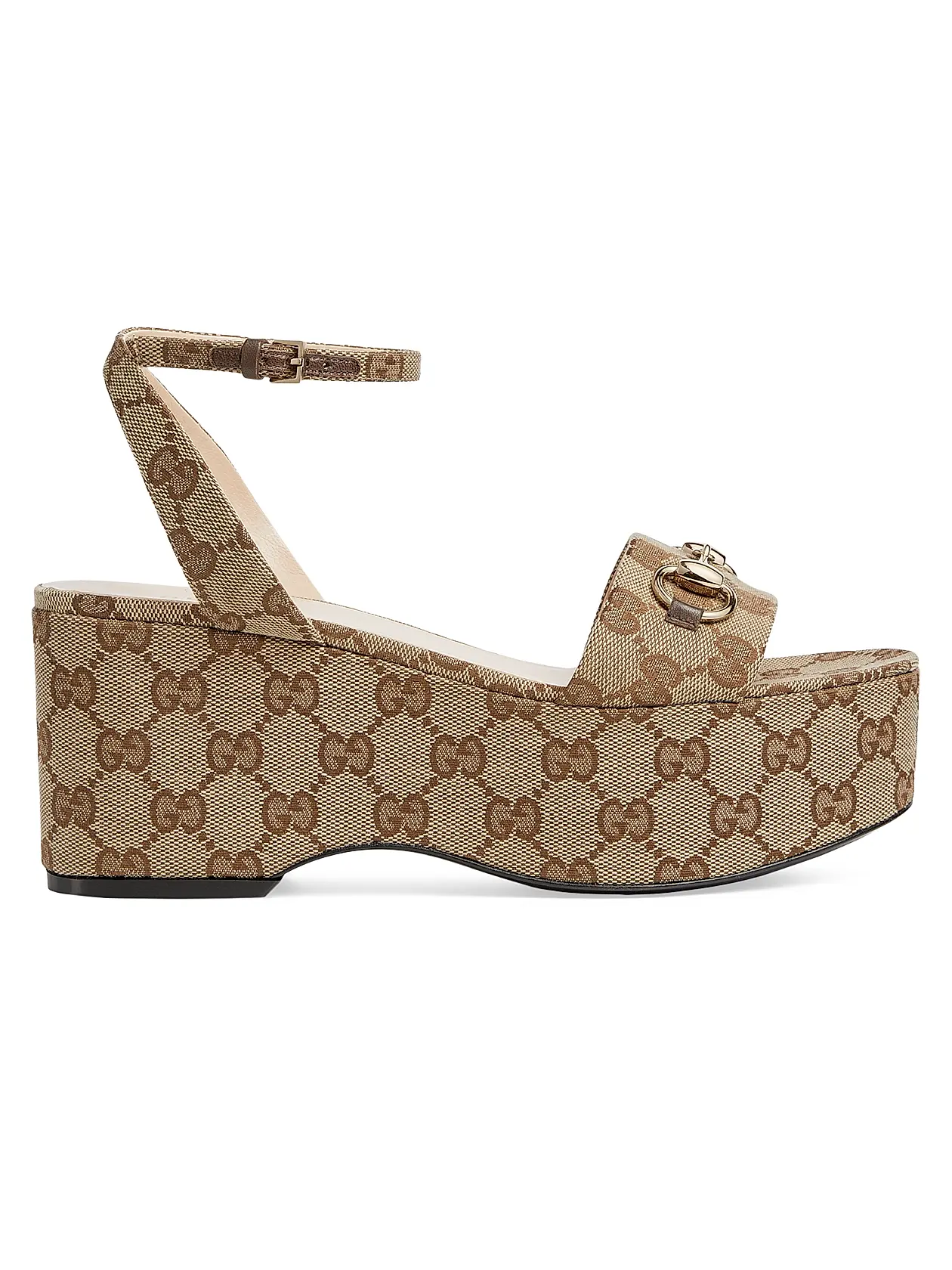 0400021319021_BEIGEEBONY GUCCI Lady Horsebit 75MM Wedge – תמונה 1