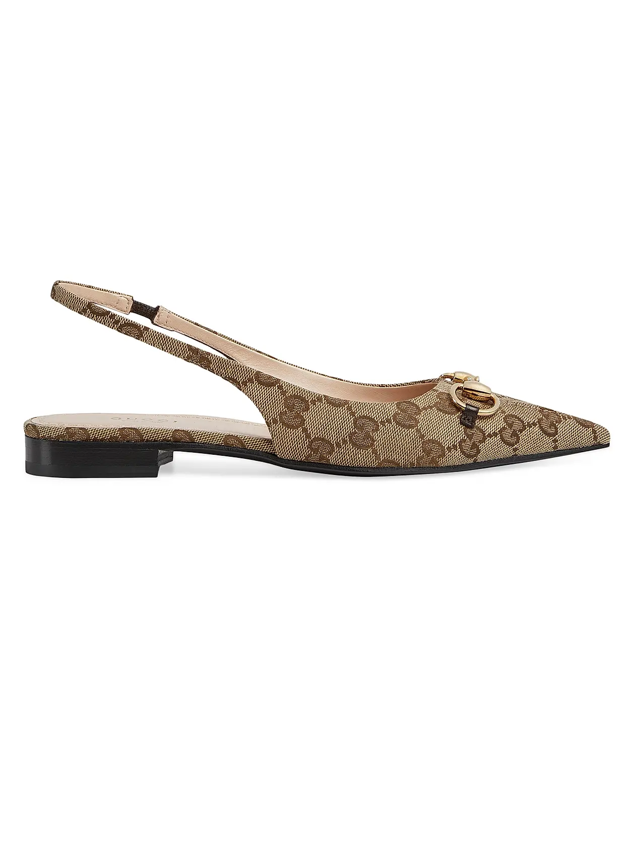 0400021319548_BEIGEEBONY GUCCI Erin Canvas Slingback Flats – תמונה 1