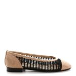Chanel Raffia Black Beige Ballet Flat