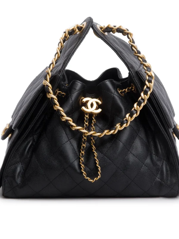 Chanel Black Caviar Leather 25 Small Bucket Bag