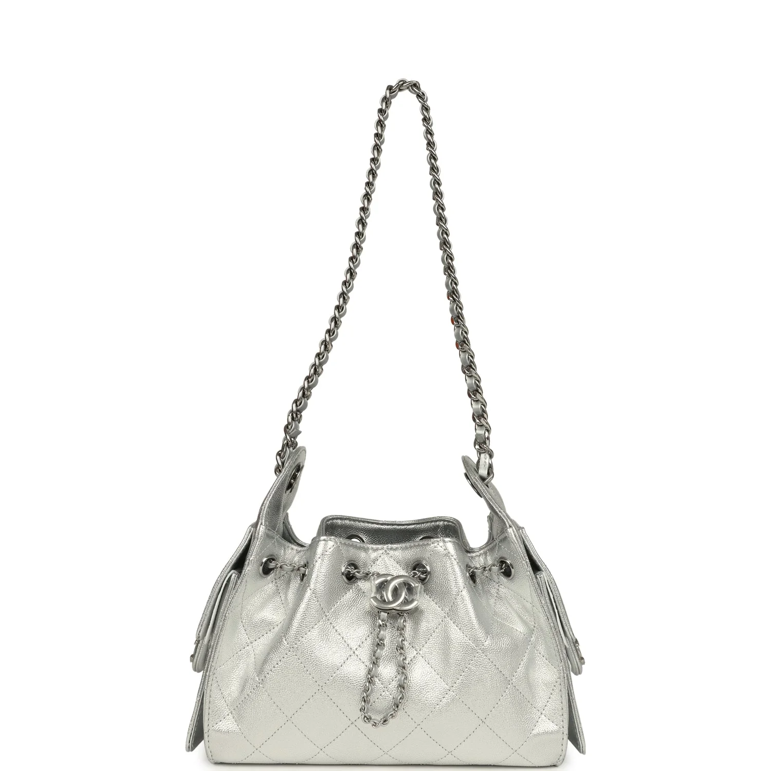 C-FN-251118-2-KN-01 Chanel Mini 25 Metallic Silver Caviar Bucket Bag – תמונה 1