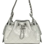 ⁦Chanel Mini 25 Metallic Silver Caviar Bucket Bag⁩ – תמונה ⁦5⁩